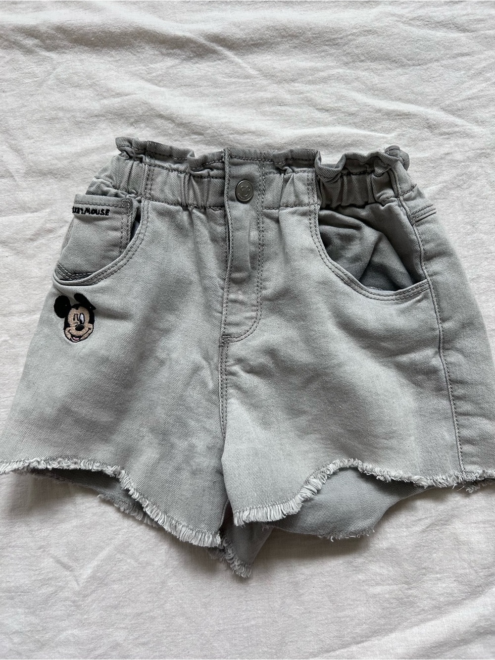 Zara Light Gray Embroidered Mickey Shorts